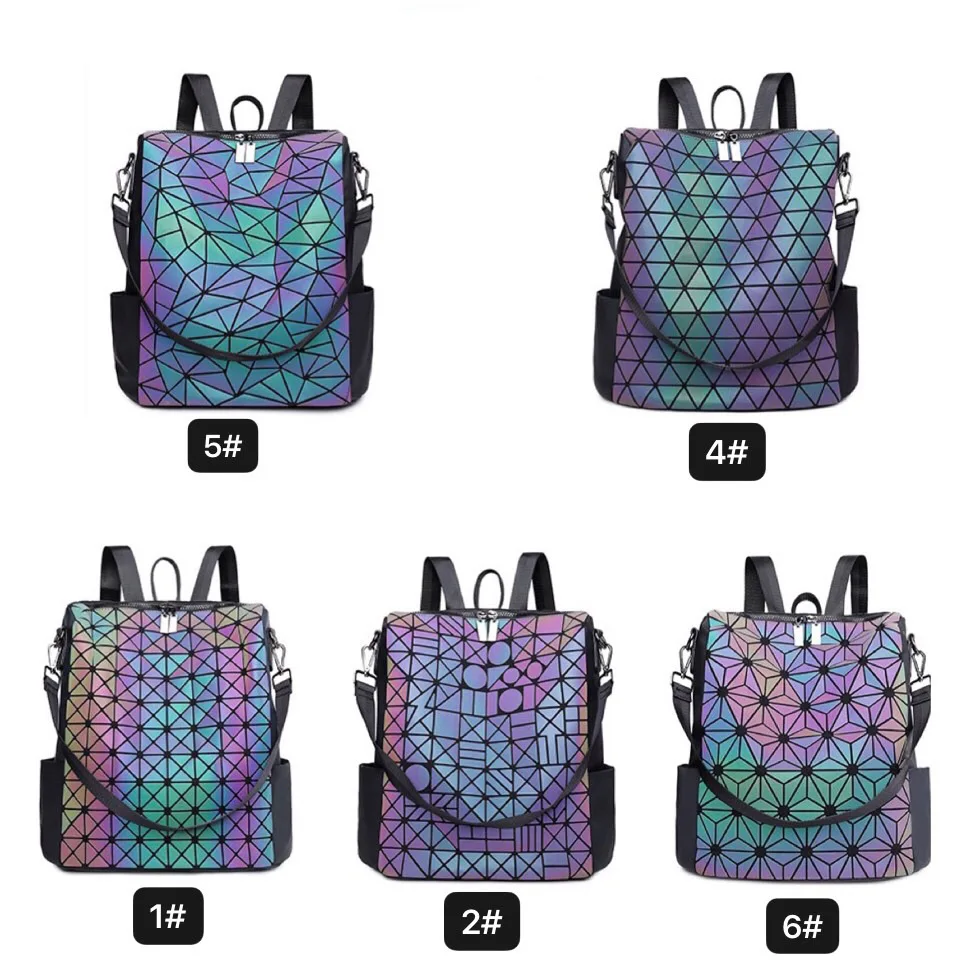

Luminous hexagonal flower ladies casual bags women geometric leather backpack, As show