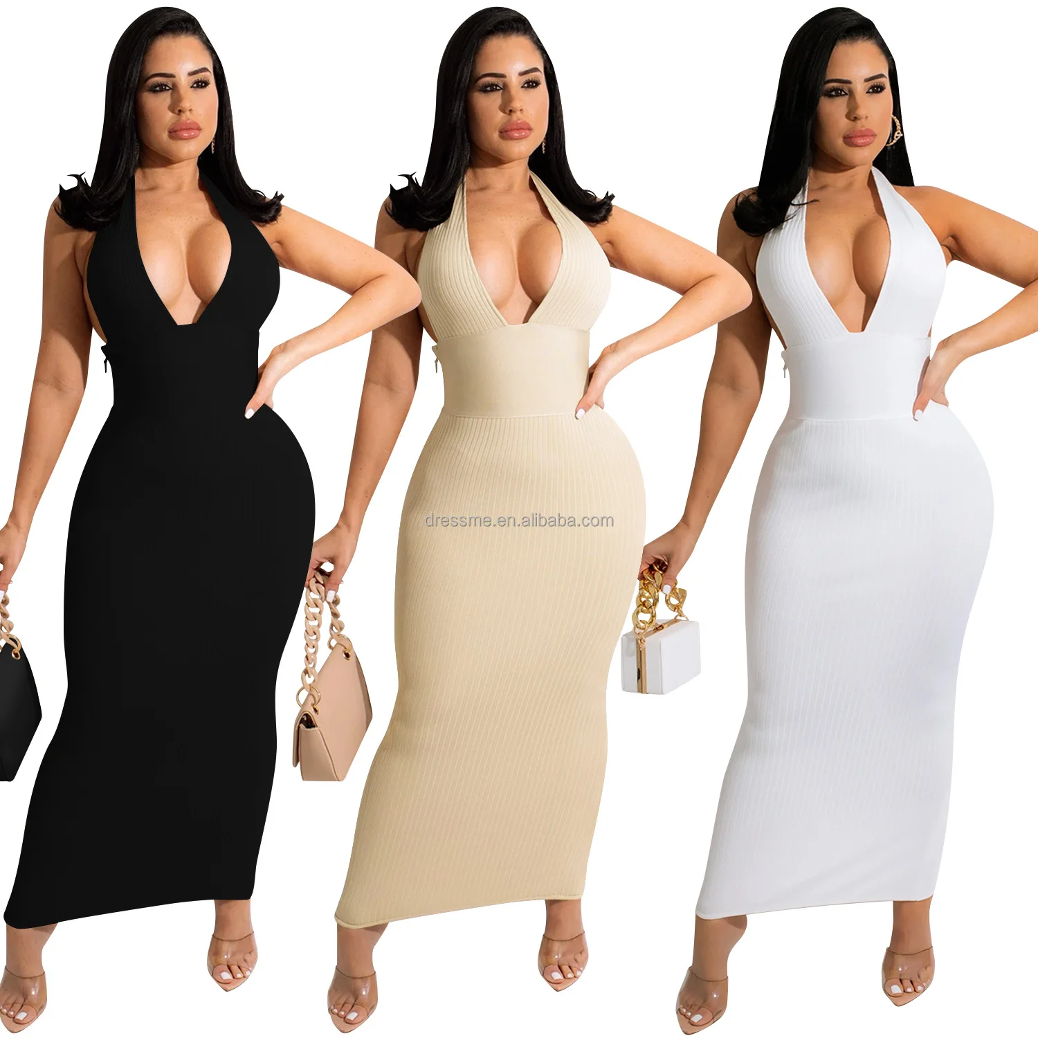 

MT108-5629 Hot sale summer 2022 Women's sexy deep v-neck solid color sleeveless fashion bodycon floor dress women clothing