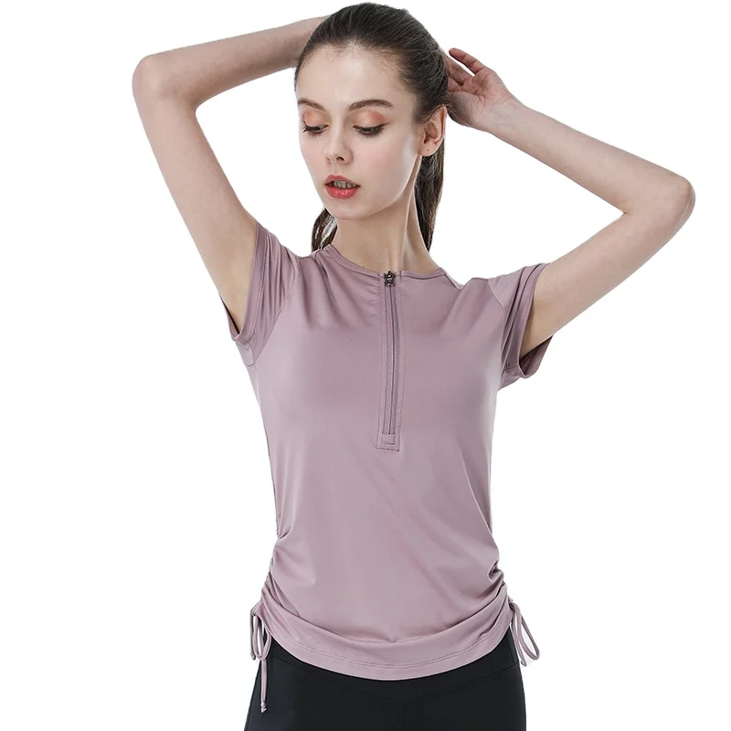 

slimming yoga wear short sleeves Tight-fitting drawstring running fitness quick-drying T-shirt