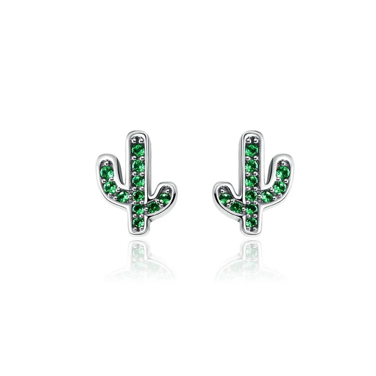 

Fine Green Refreshing Cactus Crystal 925 Sterling Silver Jewelry Statement Earrings