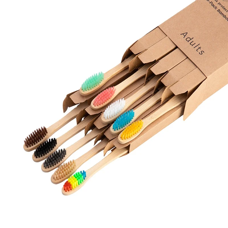 

Bamboo Toothbrush 10-PACK Handle Charcoal With Organic Biodegradable Eco-friendly Bamboo, Natural bamboo color
