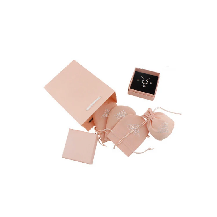 

Fashionable Jewelry Custom Elegant Cardboard Jewelry Pouch and Box Set Packaging Box, Pink