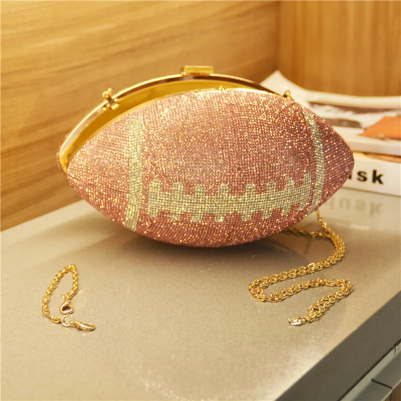 

Popular Diamond Crystal Rugger Handbag Shoulder Bag Unique Personality Bling Football Purse Rhinestone Clutch Purse