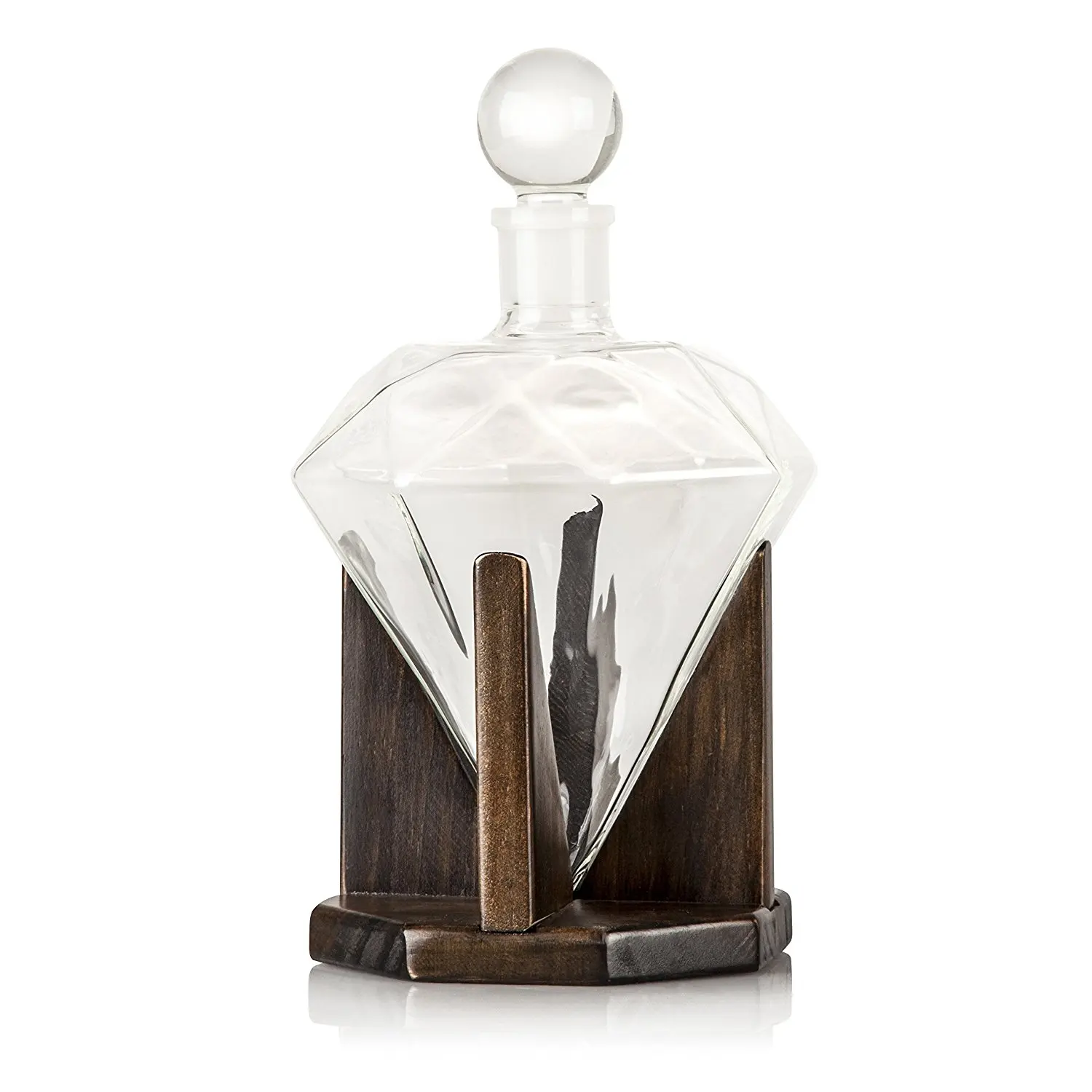 

Whiskey Decanter Diamond Shaped with Wooden Shelf For Liquor, Rum, Bourbon, Vodka, Tequila