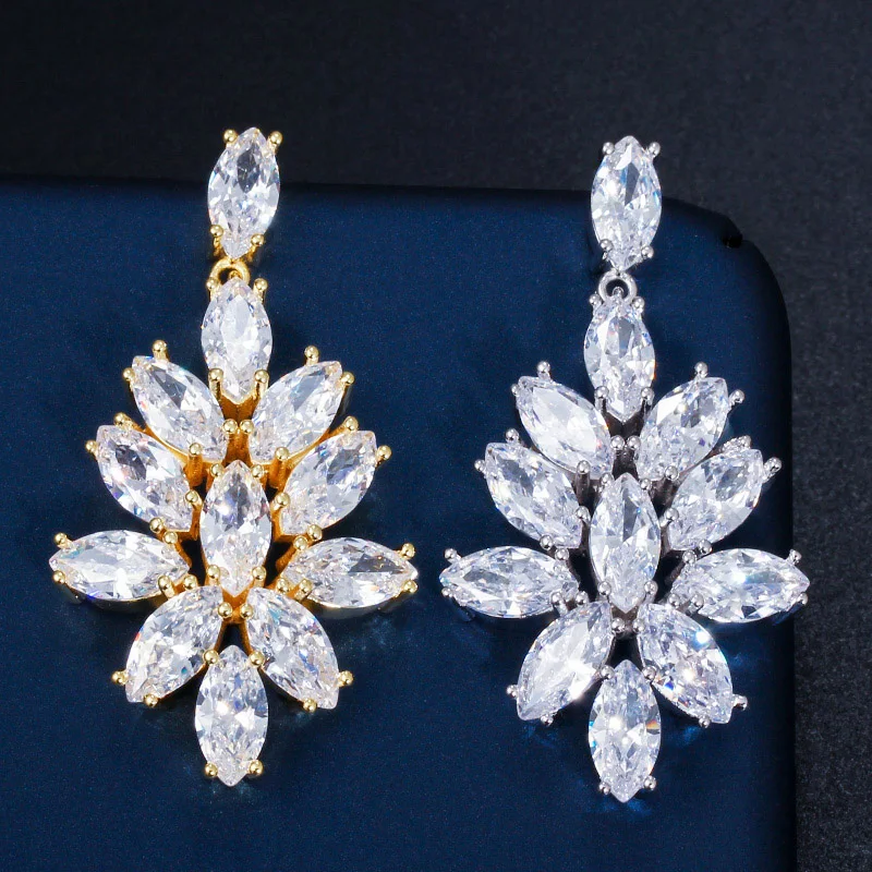 Stunning White Cubic Zircon 18K Gold Color Wedding Big Long Dangle Drop Earrings for Women Bridal Party CZ Jewelry Accessories
