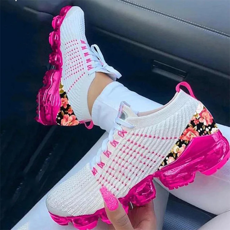 

Factory Hot Sale Pink women's fashion sock sneakers for ladies new arrival fly knitting sock sports air cushion shoes
