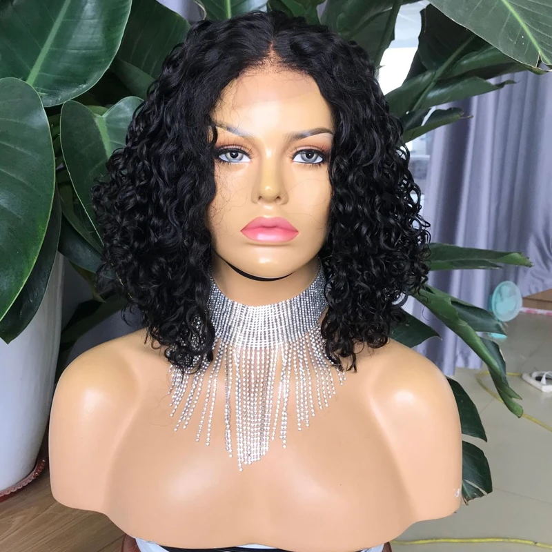 

Joywigs In Stock Human Hair Kinky Curly Wig Front Lace 12in Black Wig