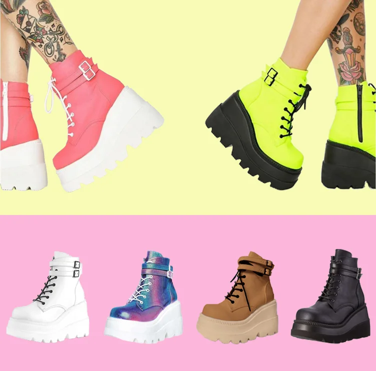 

2021 Custom Ladies White Thick Bottom Sandals Wedge Heel Casual Sneaker Shoes High Buuckle Lace Up Women's Fahion Sneakers, Customized color