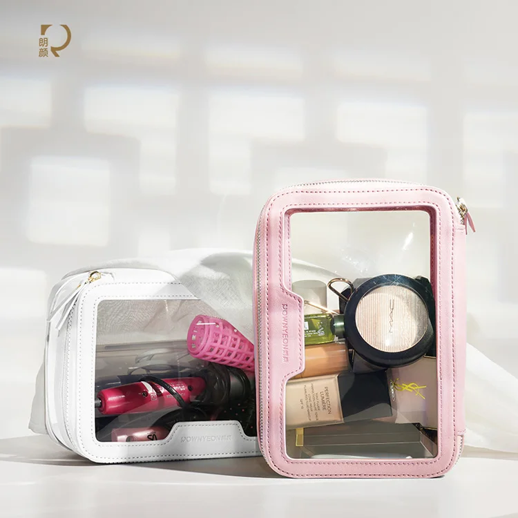 

Rownyeon Custom Transparent Clear Square Cosmetic Organizer Case Travel Small Pvc Makeup Zipper Bag