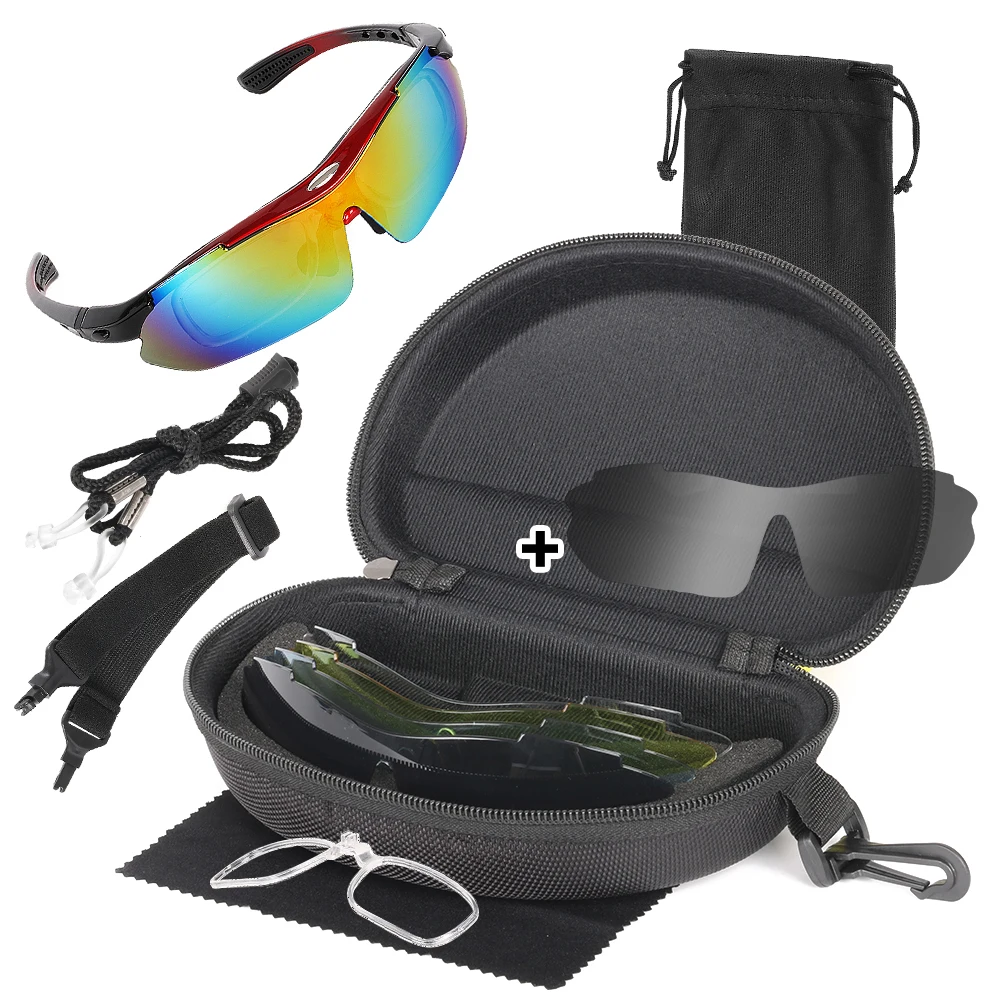 6 Lens TR90 Polarized Cycling Glasses Myopia Sports Sunglasses for MTB/Tactical/Shooting UV400 Protection Lightweight Frame