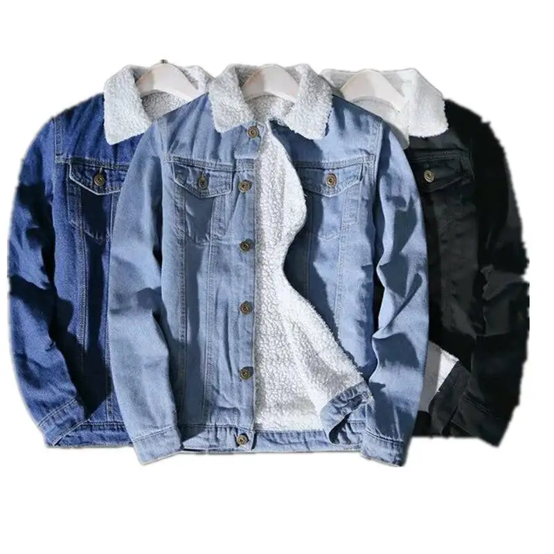 

2021 Fashion Men's Denim Jackets Plus Size Winter Warm Fleece Jeans Jacket For Men, As picture