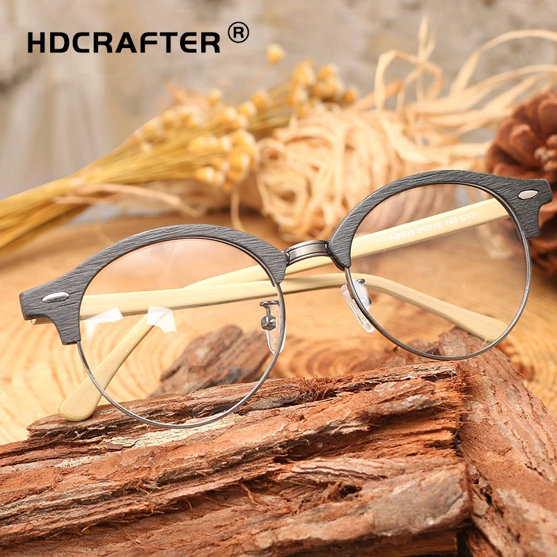 

HDCRAFTER vintage wood glasses men and women round metal acetate eyeglasses frames for wholesale