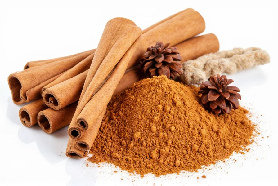 Various cinnamon products including sticks, powder, essential oil, and culinary uses