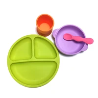 

2019 Hot selling Silicone dinnerware baby food plate set divided easy to clean kids dinner dishes for travel