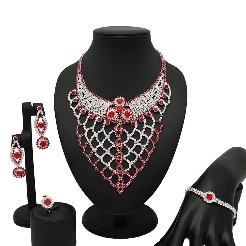 

African Bridal Wedding Dubai Gold Jewelry Sets for Women Fashion Costume Jewelry Necklace Bracelet Earrings Set CJ1009, As picture