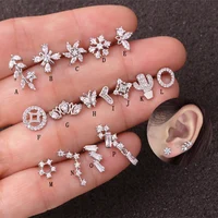 

New Fashion Heart Leaf Cz Cartilage Earring 20g Stainless Steel Barbell Daith Tragus Helix Conch Rook Piercing Jewelry