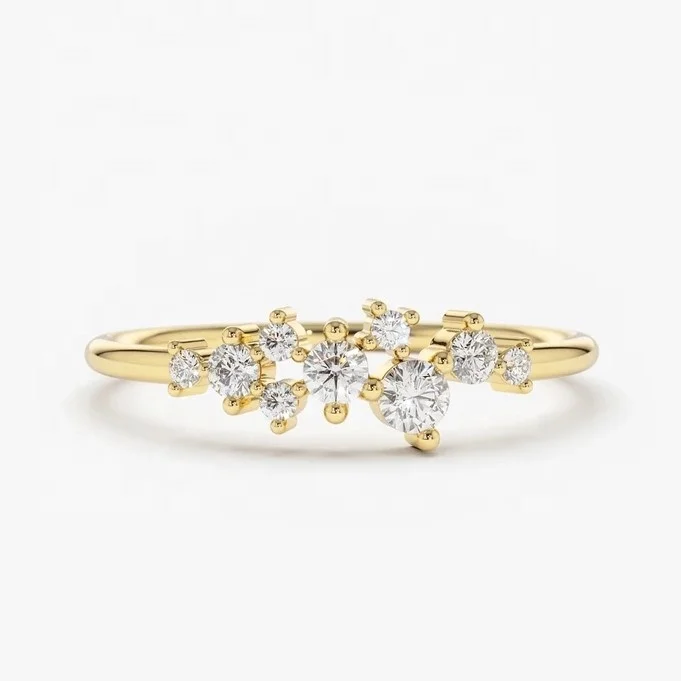 

Jewellery Silver 925 Dainty Cubic Zirconia Gold Plated Cluster Stack Ring for Women