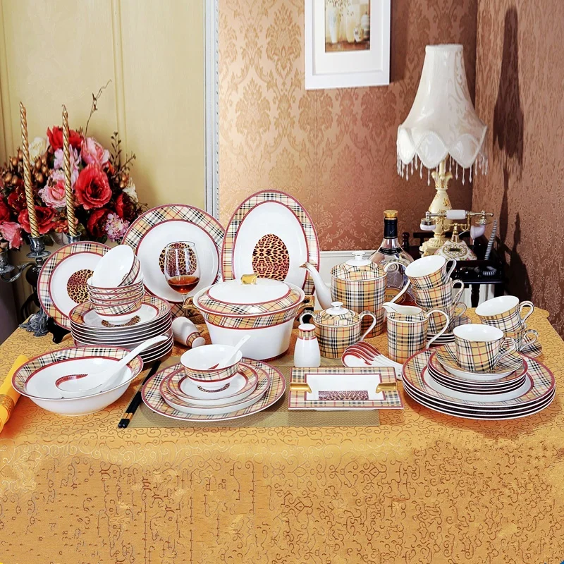 

58Pcs Kitchen Accessories Home Decors Royal Luxury Brand Dinner Set Coffee Set Tableware Sets