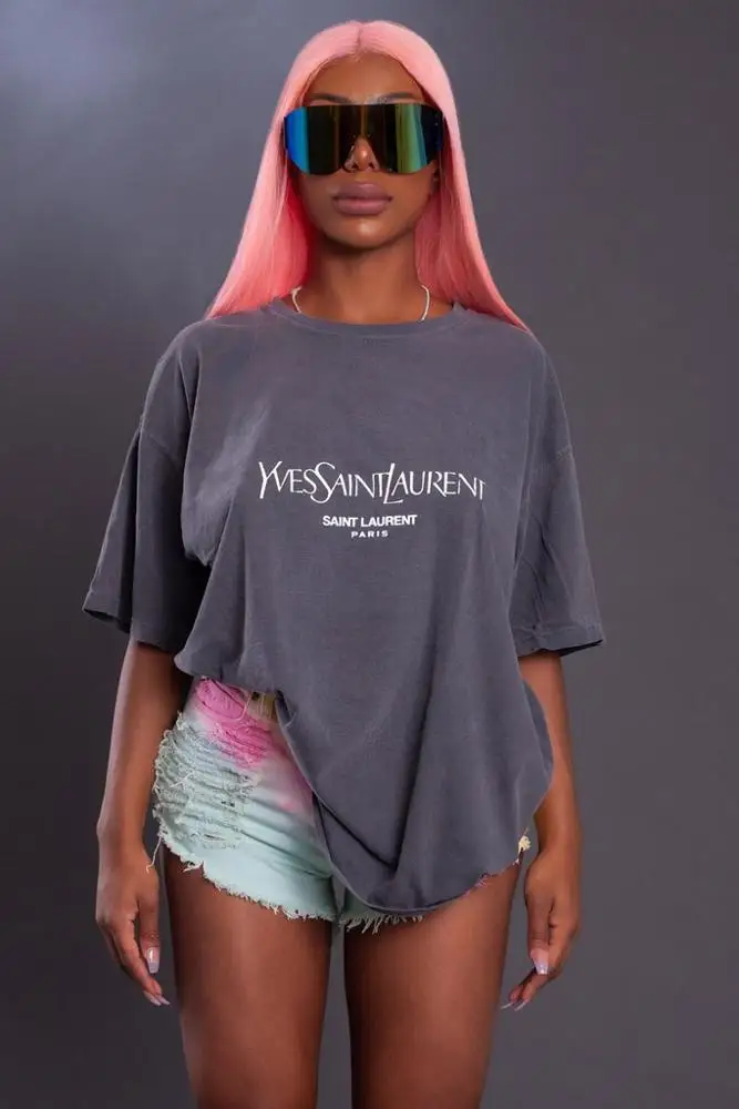 
8055 Women Cotton Fabric T-Shirts Women High Quality Long Tees Female Streetwear Casual Loose Tops Letter print tshirt Wholesale 