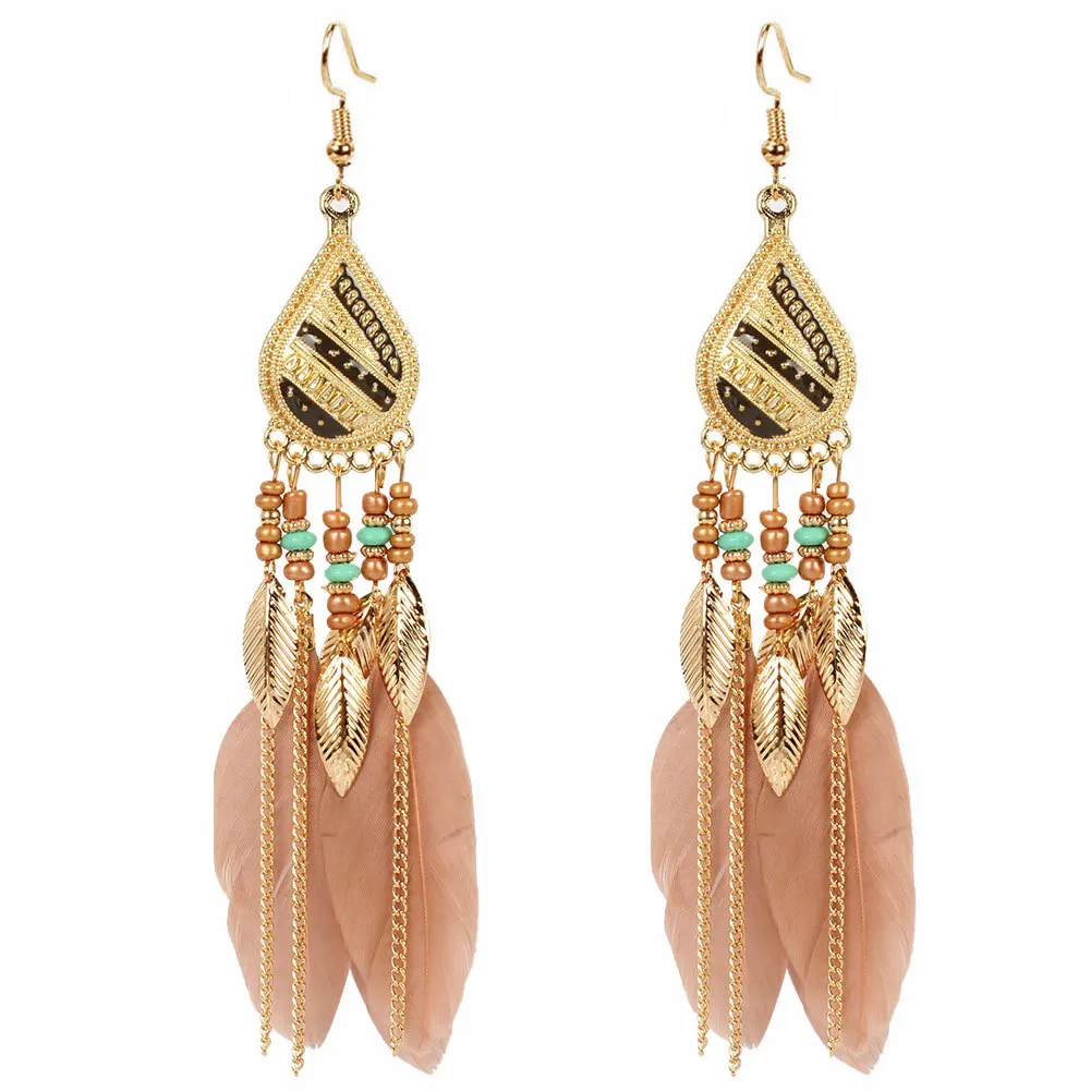 Exaggerated Ethnic Style Feather Earrings Indian Jewellery Tassel Earrings