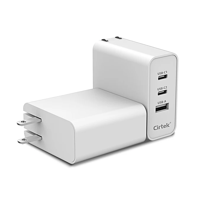 

Cirtek 65w PD foldable fast wall charger adapter wide compatibility GaN fast charger plug 3 usb port wall charger, White