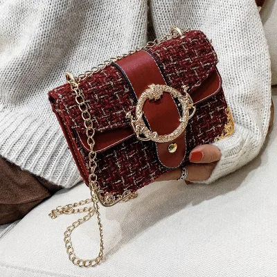 

KL105 12 China factory wholesale woolen plaid bag retro ladies shoulder bag metal lock messenger bag