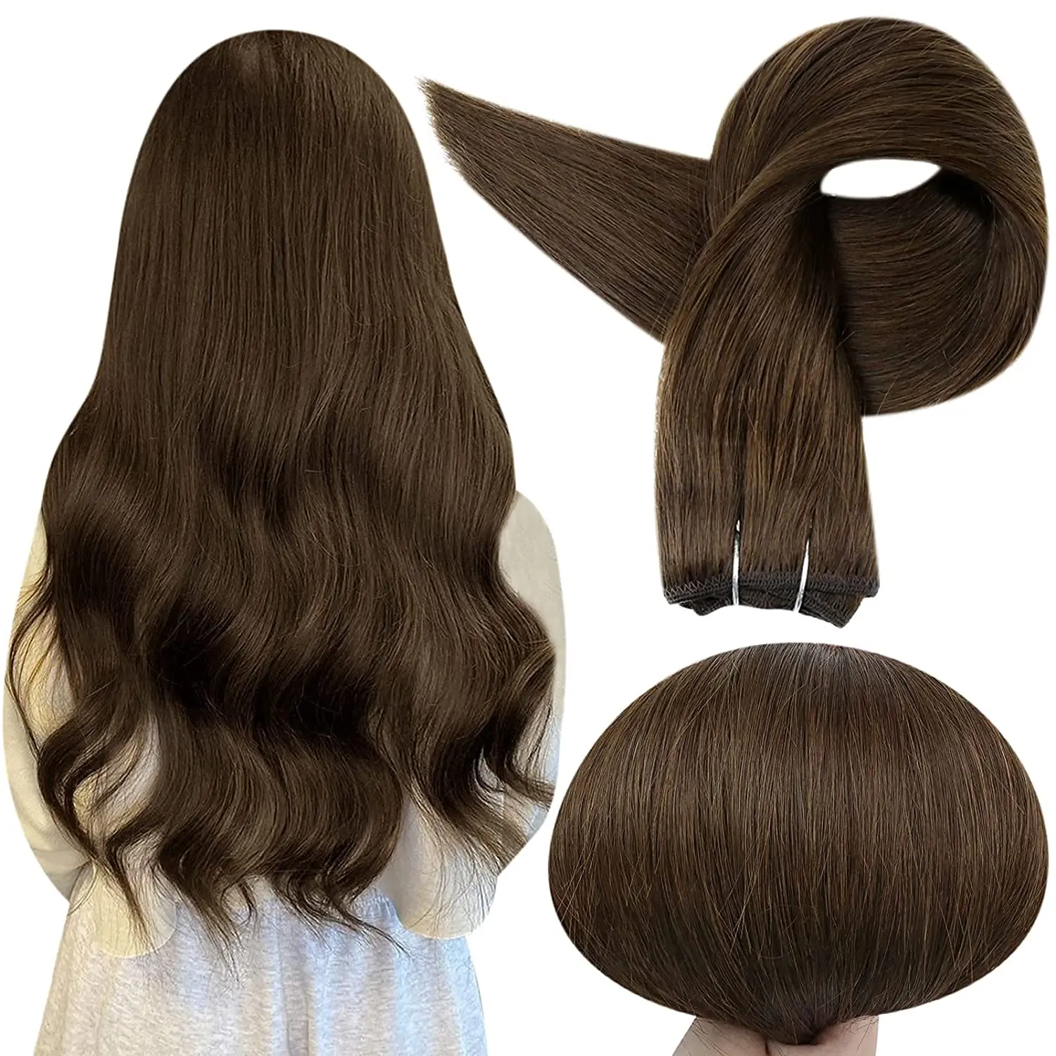 

Full Shine Dark Brown #4 Remy Hair Bundle Weft Human Hair Extensions