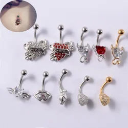 HOVANCI 3 Newest Fashion Jewelry Navel Sexy Design Belly Button Ring Shinny Cubic Zirconia Heart Angle Wing Navel Ring For Women