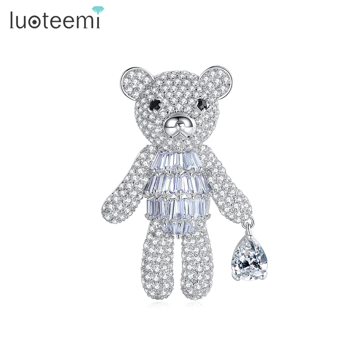 

LUOTEEM 2021 New Style Fine Moving Bear Women Brooch Pins Copper Brass CZ Cubic Zirconia for Clothing Decoration Brooch