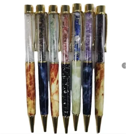 

New crystal crafts fashion ballpoint pens natural healing tumbled crystal chips stone promotional ball pen