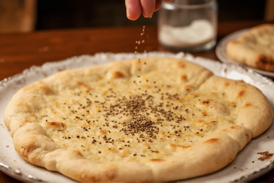 Nigella seeds being sprinkled over freshly baked naan bread showing their traditional culinary application