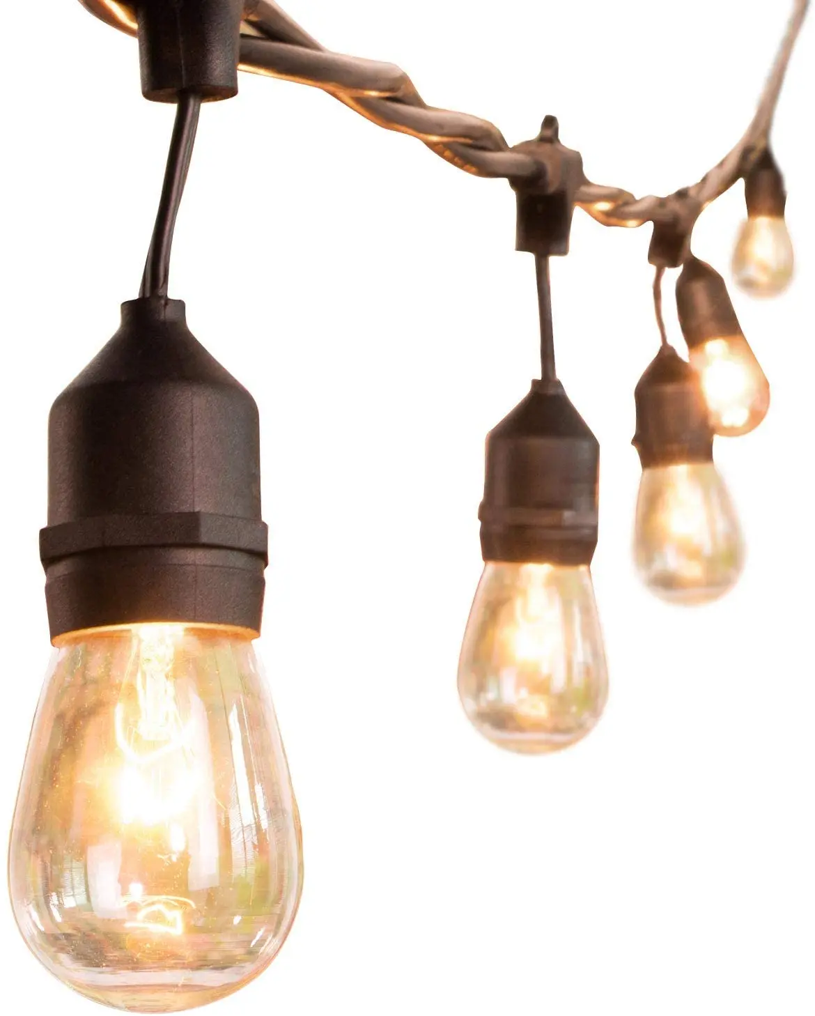 48 FT Outdoor String Light Commercial Grade Weatherproof Strand 16 Edison Vintage Bulbs 15 Hanging Sockets  Heavy-duty