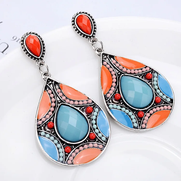 

Bohemia Vintage New Arrival Fashion Women Resin Beads Link Pendant Drop Earrings Statement Big Long Earrings, Picture