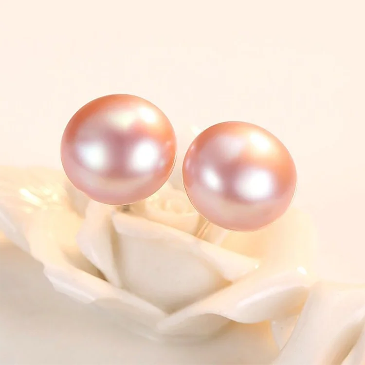 

Bridal 925 Sterling Silver Mother of Pearl Round Shape White Freshwater Pearl Stud Earrings, White, pink, purple