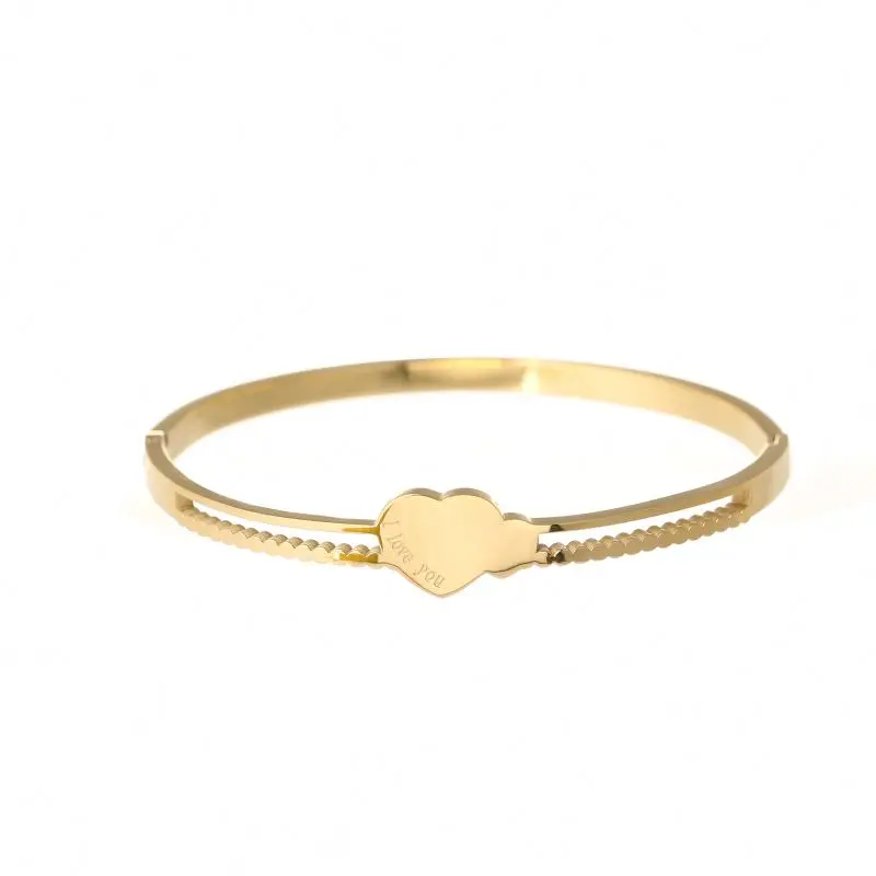 

High Quality IPG14K Gold Plated Stainless Steel Bracelet Heart Shape Lovers Bangle