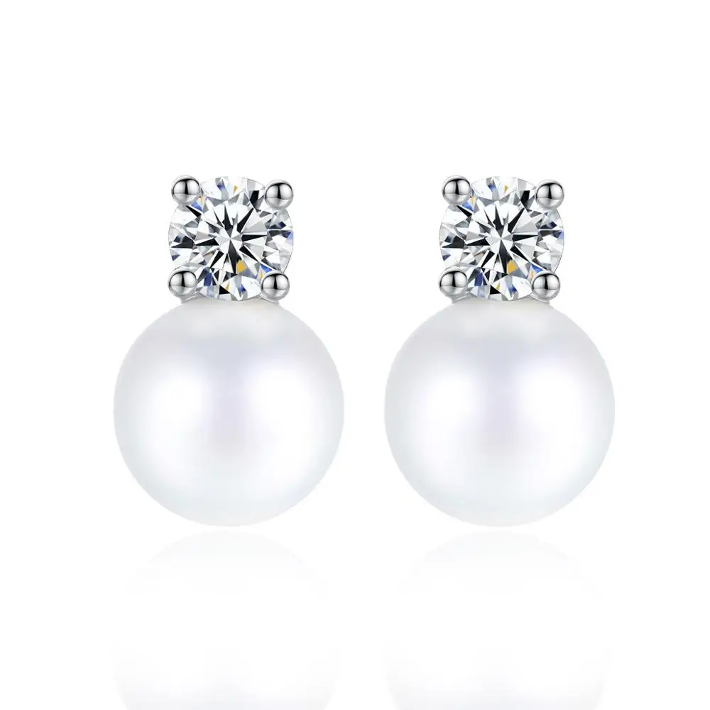 

Fashion ladies simple small zircon roundness shell pearl stud earrings, White