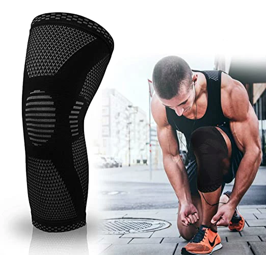 

Nylon Spandex Elastic Compression Knee Sleeve Knit Compression Knee Brace Support, Black