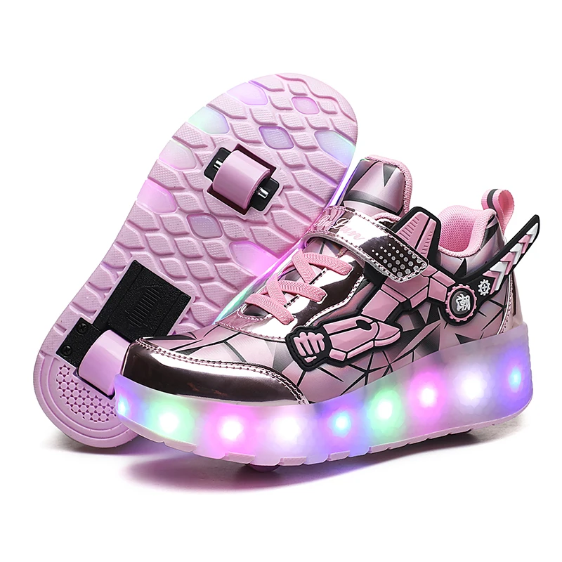 

Wholesales Kids Roller Skating Shoes Adjustable Flashing Roller Shoes Two Wheel Led Light Flying Sneakers