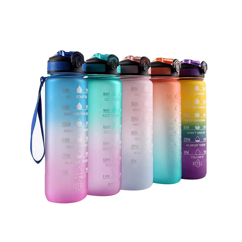 

Amazon Hot Selling 32oz Portable Water Bottle Leakproof Tritran BPA Free Water Bottle with Motivational Time Marker, Blue,green,black,pink,yellow,orange