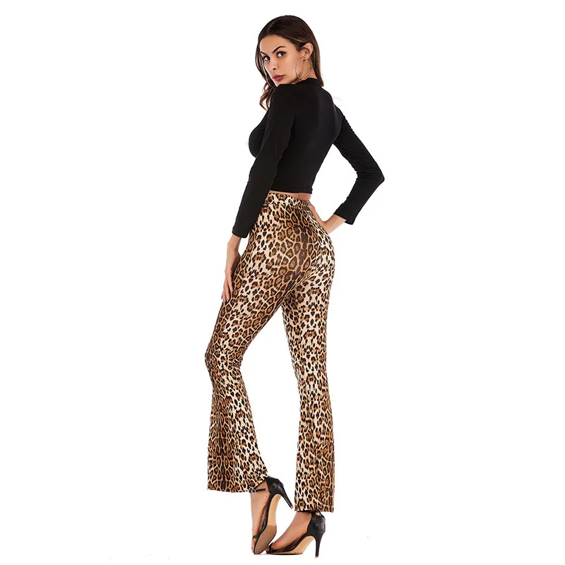 

Winter pants 2021 cheap leopard snake skin printed elastic bell bottom trousers high waist party club women casual flared pants, Picture