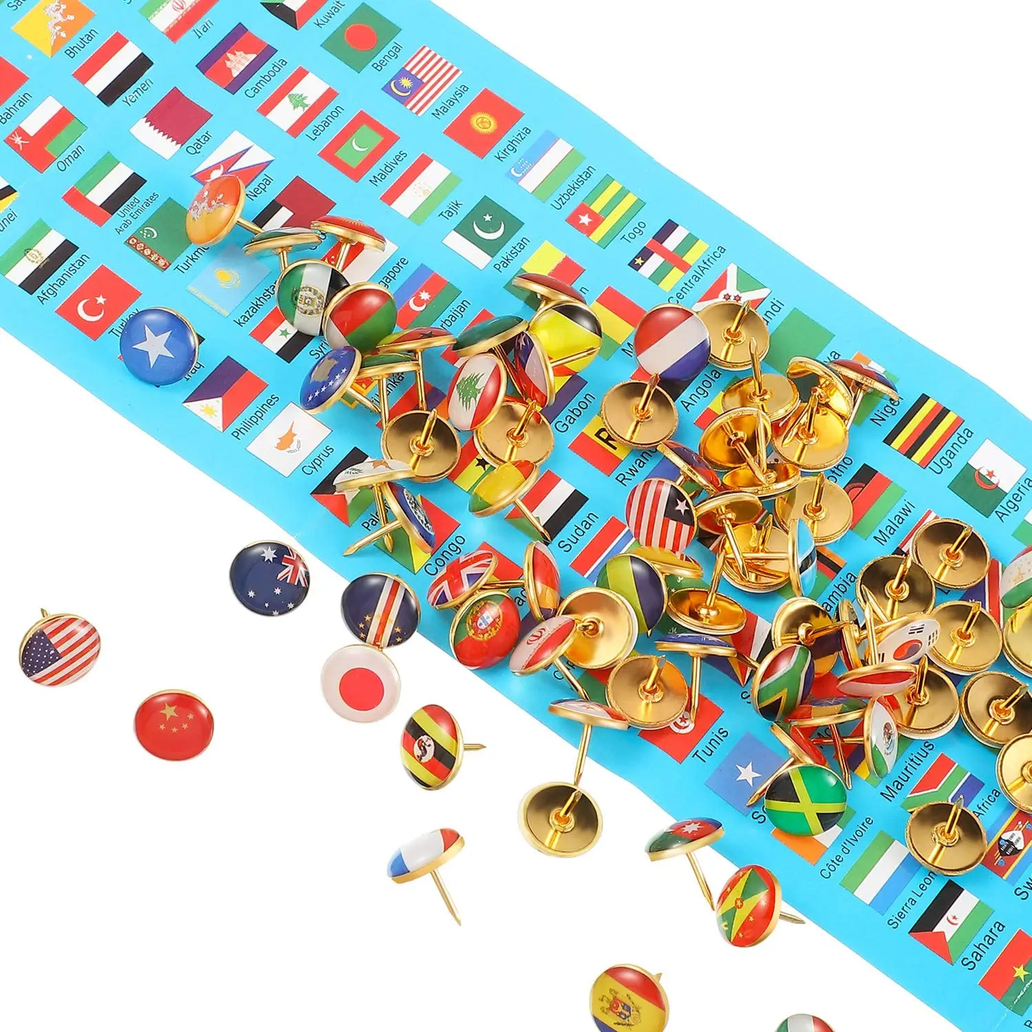 

194 pcs/box Creative Push Pins National Flag Thumb Tacks Country Map Push Pins, Mixed color
