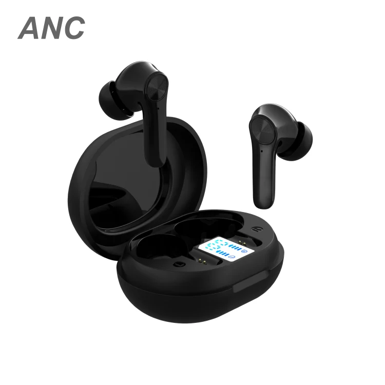 

D01 Top Quality True Active Noise Cancellation Headphones ANC Earbuds D01 TWS Wireless Earphones For Play Games Headset, Black white