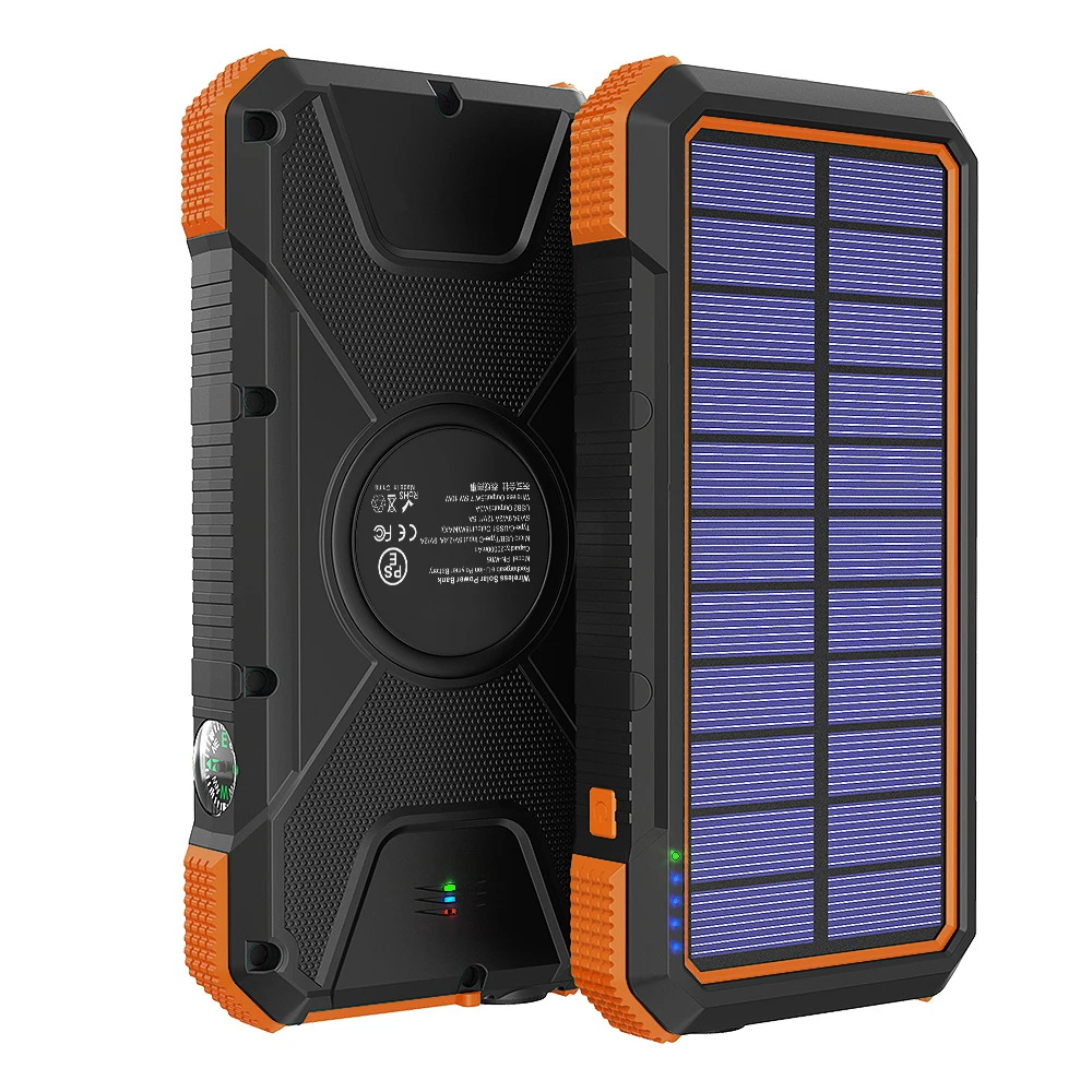 

Portable Best Waterproof 20000Mah Qc 3.0 Quick Charger Wireless Solar Power Bank With PD 18W Fast Charging