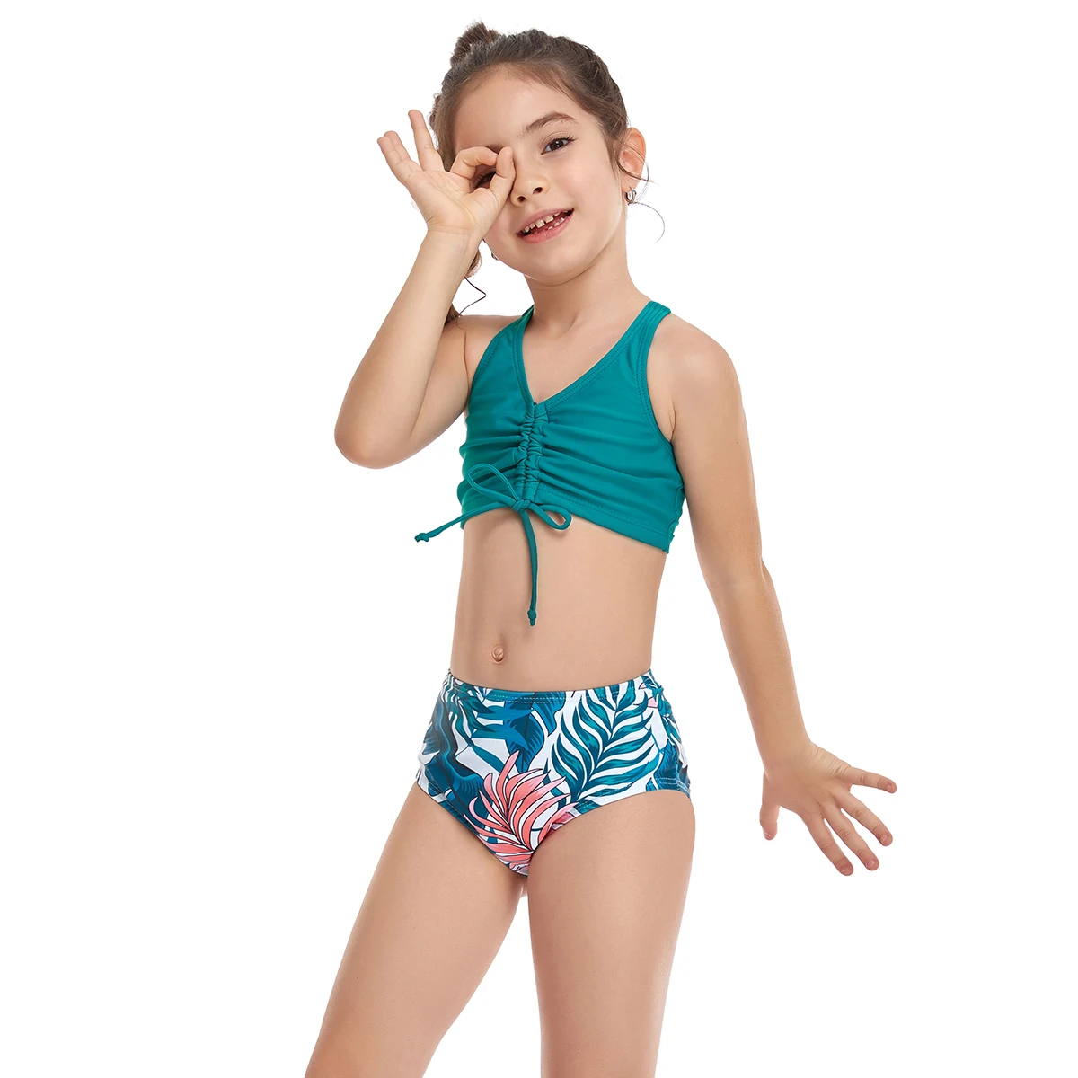 

2022 New Style Girl Two Piece Bikini Beach Wear Kids Baby Bandeau Swimsuit Little Girls Cute Swimwear Child Bathing Suit, As shown or customized