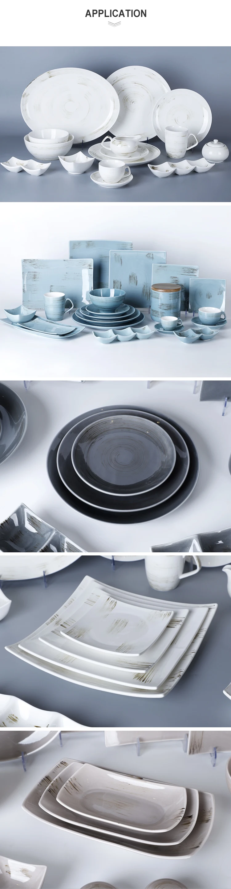 product-Color Glazed Modern Restaurant Plates, Rustic Tableware, Porcelain Plate Water Blue Color ^-