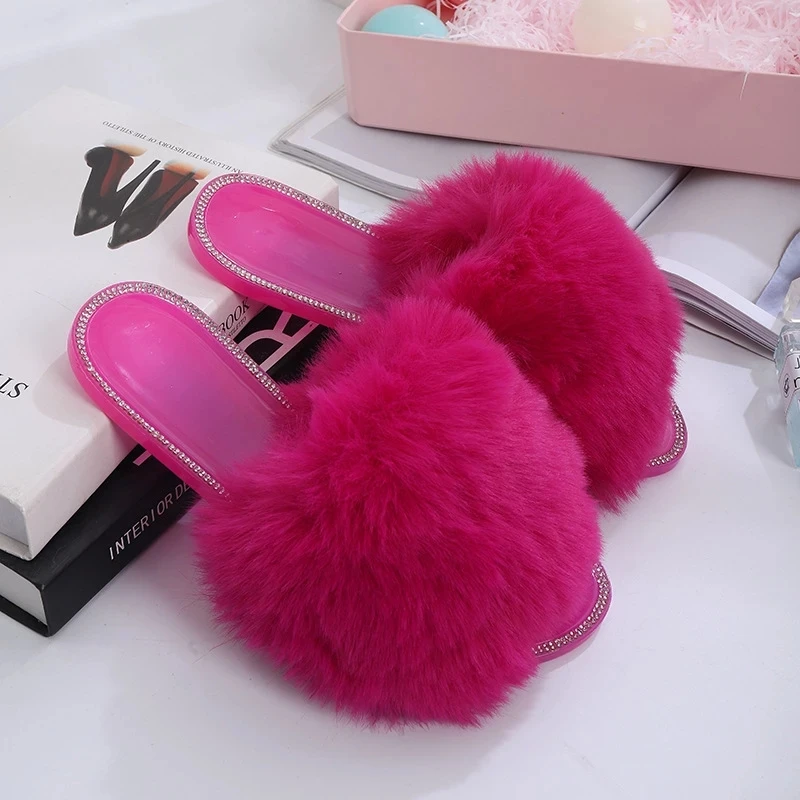 

Summer Fluffy Slippers Women Faux Fur Slides House Ladies Rabbit Fur Flip Flop Female Luxury Fashion Sandals Shoes Soft 2021, 5colors