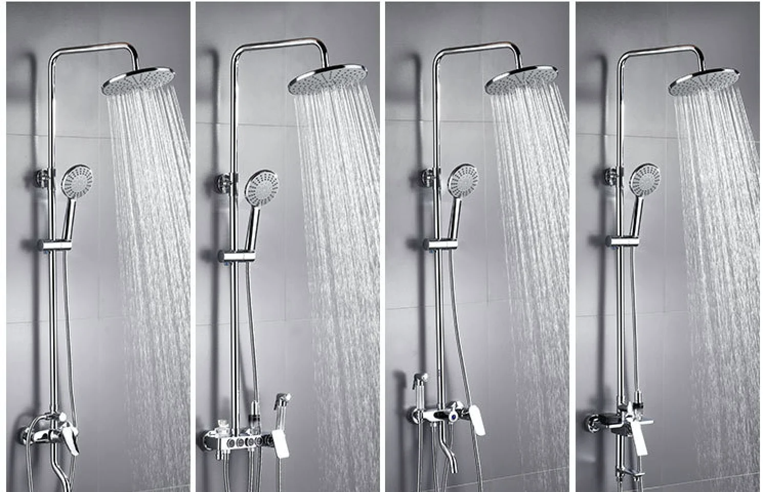 Bathroom Exposed Thermostatic Chrome Brass Bathroom Rain Shower Faucet Mixer Tap  Shower Set