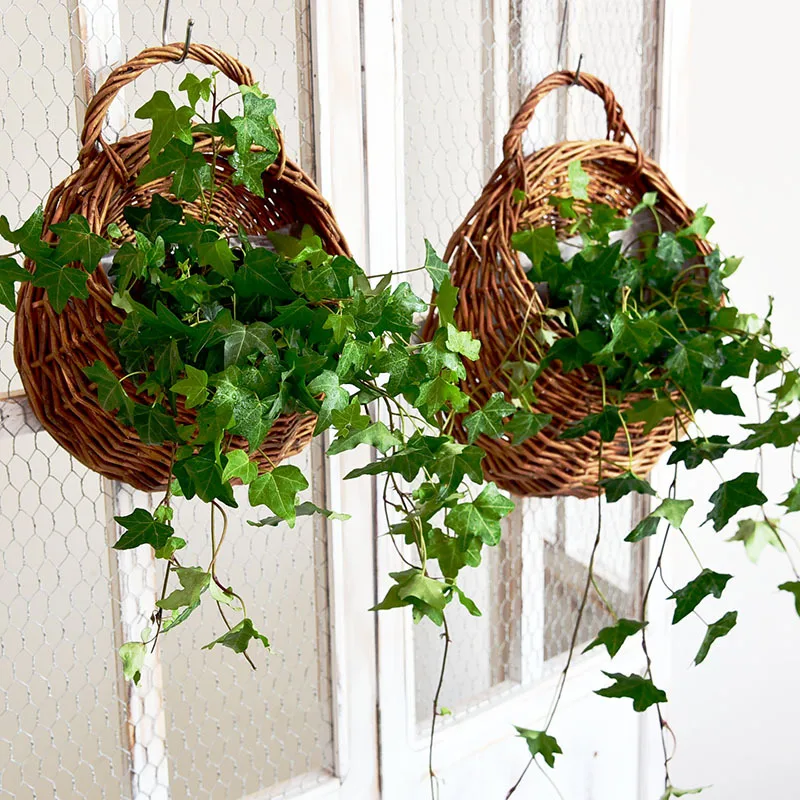 

Creative hand weaving gift Wicker hanging storage basket flower plant, Beige, deep basket, upgraded primary color, old gray