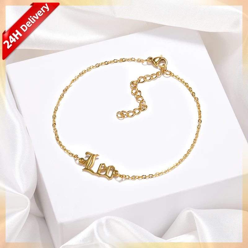 

HOVANCI Fashion Vintage Jewelry Stainless Steel Gold Silver Plated Ankle Bracelet 12 Zodiac Pendant Anklet Foot Chain Unisex