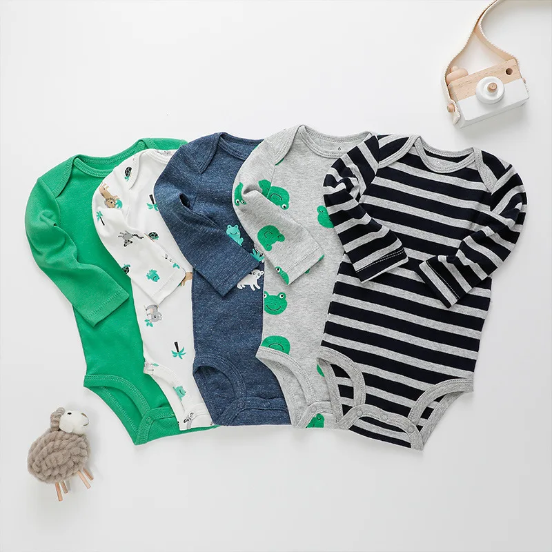 

5Pcs Newborn Baby Romper Girls Boys Spring Autumn Rompers Children Clothing Infant Long Sleeve Clothes, As shown